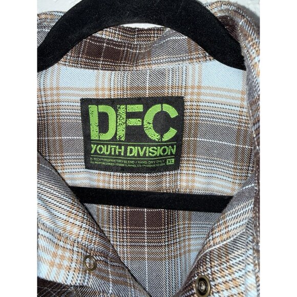Dixxon Boys Flannel Shirt Size XL Youth Div Plaid Pearl Snap Front Brown Blue R2 - Picture 4 of 8